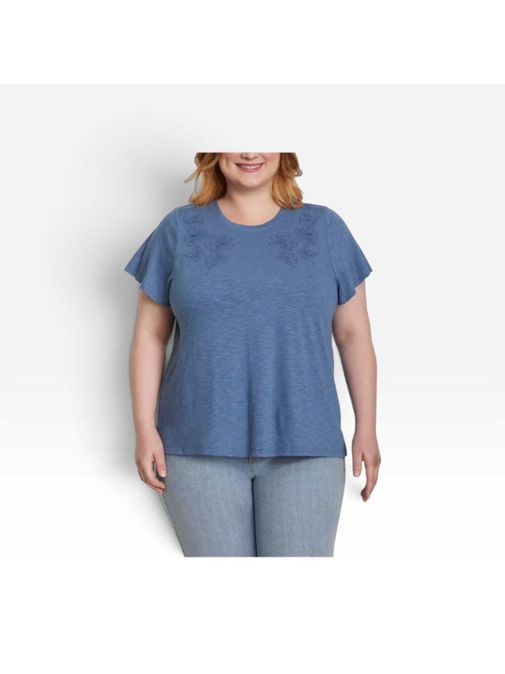 Ella Moss Women's Short Sleeve Embroidered Top Blue Small New with tag